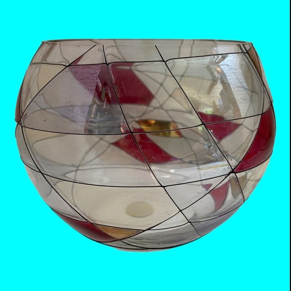 Partylite Mosaic Calypso Stained Glass Candle Holder Clear Red Gold - Picture 1 of 7
